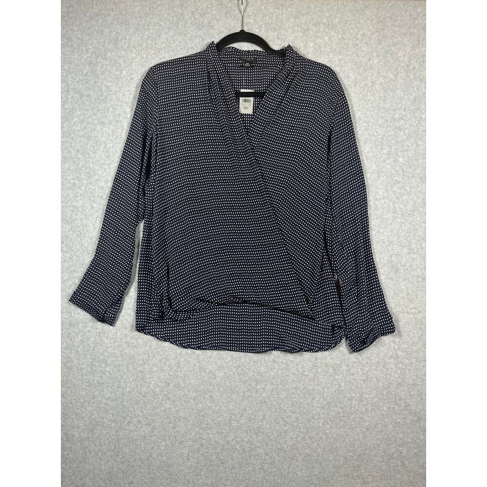 Ann Taylor Blouse Top Women Size MP Black Polka Dot Surplice Neck NWT